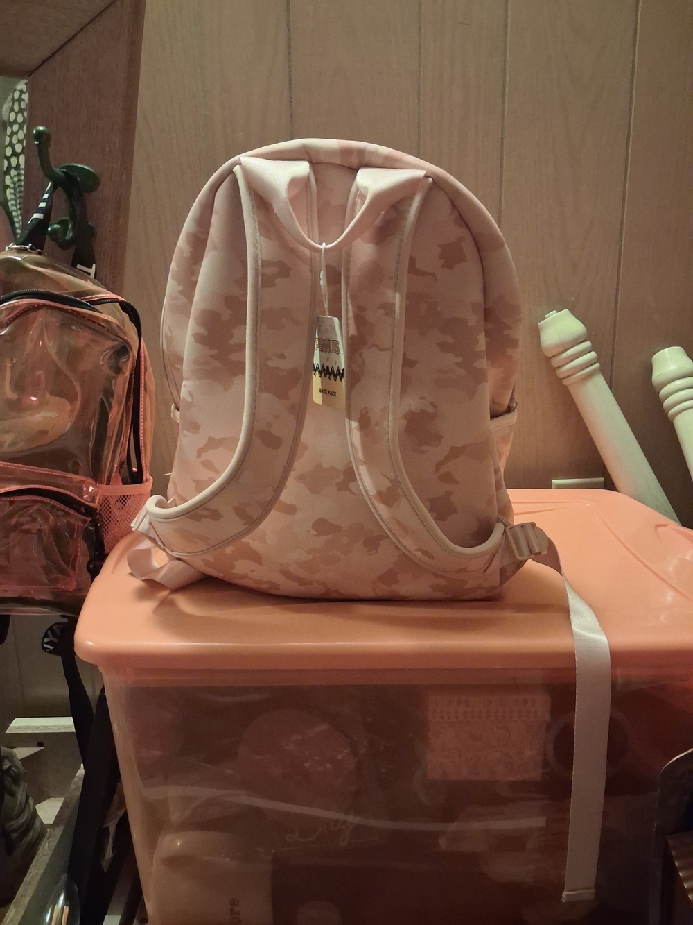 SNOOPY! Large Peach Stone Washed Camo  Backpack with Snoopy On Doghouse. - Picture 4 of 4